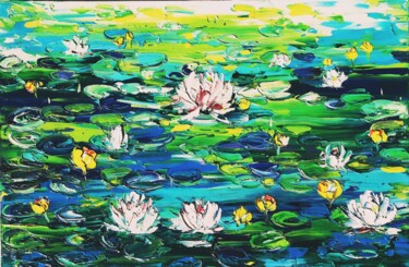 Carefree water lilies Painting titled "Carefree water lili…" by Svitlana Andriichenko, Original Art, Oil Mounted on Stretcher frame