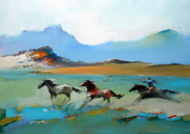 Painting titled "Wild horses" by Adilgaly Bayandin, Original Artwork, Oil