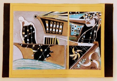 Pintura intitulada "Barco com figuras" por Adilson Fernandes, Obras de arte originais, Colagens