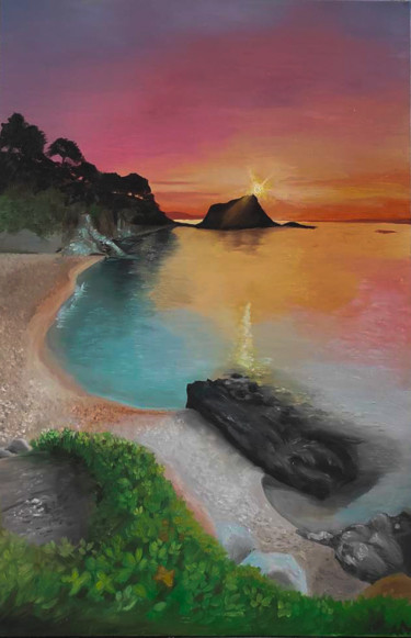 Painting titled "Sunset View" by Andjela Dimitrijevic, Original Artwork, Oil
