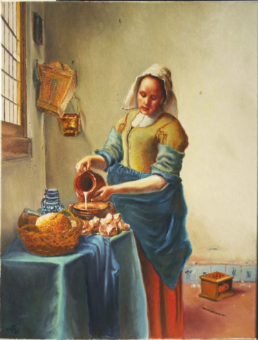Картина под названием "Reproduction Vermee…" - Adina Lupan, Подлинное произведение искусства, Масло Установлен на Деревянная…