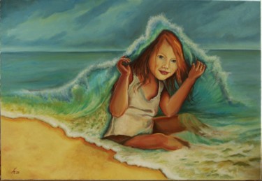 Painting titled "Hide and seek" by Adina Lupan, Original Artwork, Oil Mounted on Wood Stretcher frame
