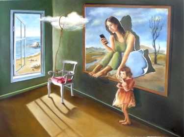 Painting titled "Mommy, I'm here" by Adina Lupan, Original Artwork, Oil Mounted on Wood Stretcher frame