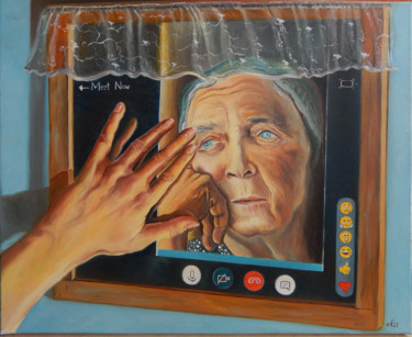 Painting titled "Wish you were here" by Adina Lupan, Original Artwork, Oil Mounted on Wood Stretcher frame