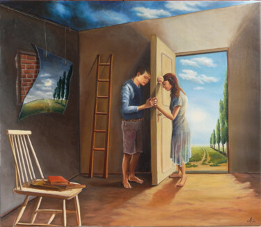 Pintura titulada "Critical moment" por Adina Lupan, Obra de arte original, Oleo Montado en Bastidor de camilla de madera