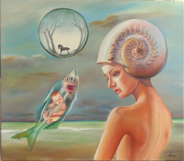Painting titled "Return to yourself" by Adina Lupan, Original Artwork, Oil Mounted on Wood Stretcher frame