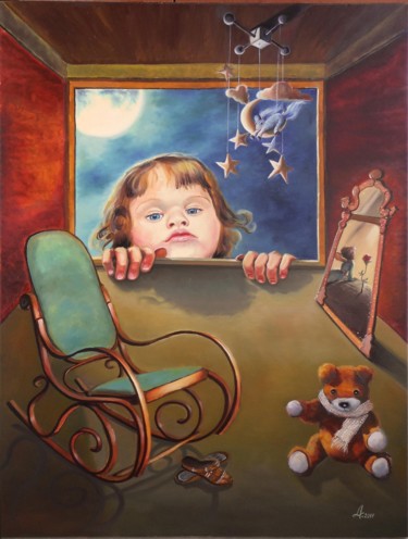 Painting titled "Grammy's magical pl…" by Adina Lupan, Original Artwork, Oil Mounted on Wood Stretcher frame