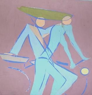Painting titled "Cyclistes" by Adka, Original Artwork