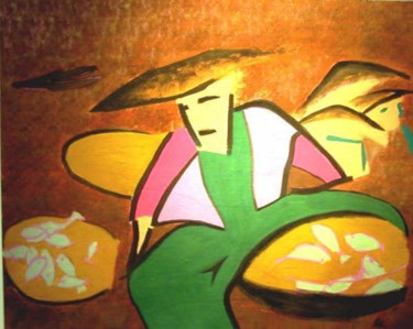 Peinture intitulée "Marché au poisson -…" par Adka, Œuvre d'art originale