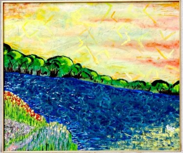 Schilderij getiteld "La grande rivière" door Adka, Origineel Kunstwerk, Gouache