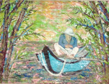 Pittura intitolato "Au fil de l'eau" da Adka, Opera d'arte originale, Gouache