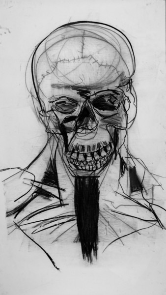 Dessin intitulée "Crâne 2" par Adk, Œuvre d'art originale, Fusain