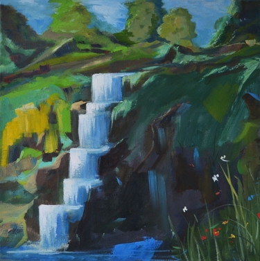 Картина под названием "Водопад" - Валерий Мещеряков, Подлинное произведение искусства, Масло