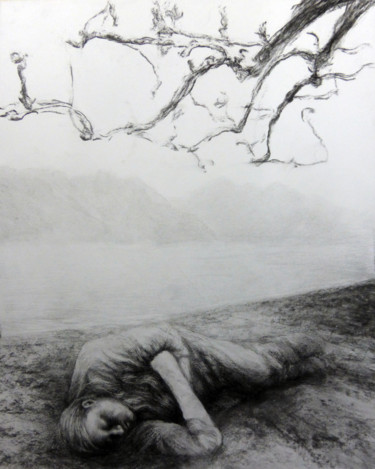 Drawing titled "si le lac" by Sébastien Bocquet, Original Artwork, Charcoal