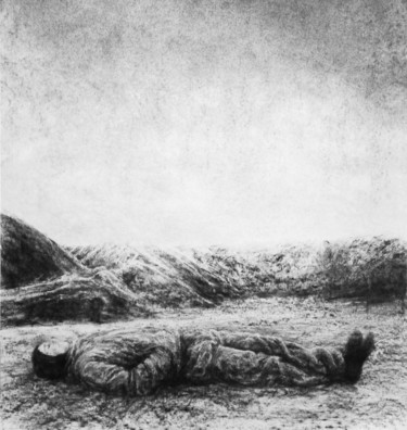 Dibujo titulada "Dormeur éveillé" por Sébastien Bocquet, Obra de arte original, Carbón