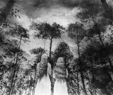 Drawing titled "soeurs d'orage" by Sébastien Bocquet, Original Artwork, Charcoal