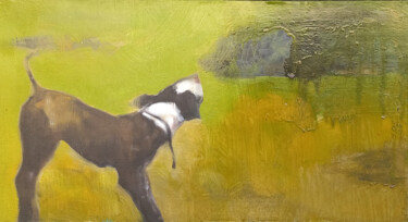Картина под названием "The dog outside" - Nandi Veseli, Подлинное произведение искусства, Масло Установлен на Деревянная рам…