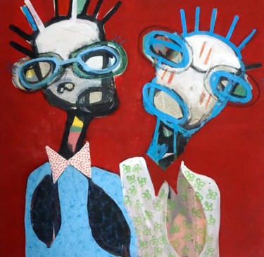 Ζωγραφική με τίτλο "L'un pour l'autre" από Adokou Sana Kokouvi, Αυθεντικά έργα τέχνης, Ακρυλικό Τοποθετήθηκε στο Ξύλινο φορε…