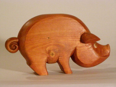 Скульптура под названием "Pig.jpg" - Adolf Neystat, Подлинное произведение искусства, Дерево