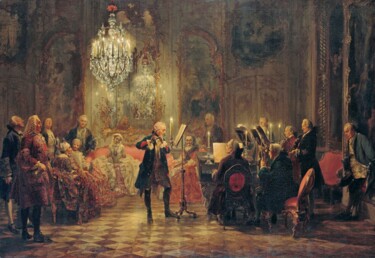 Pittura intitolato "Concert de flûte de…" da Adolph Von Menzel, Opera d'arte originale, Olio