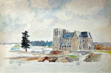 Peinture intitulée "Eglise Saint Germai…" par Adolphe Cabon, Œuvre d'art originale