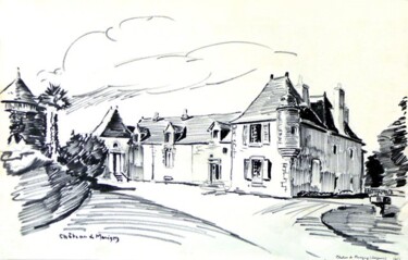 Dessin intitulée "Château de Marigny…" par Adolphe Cabon, Œuvre d'art originale