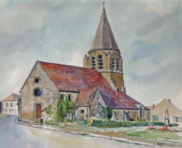 Peinture intitulée "Eglise de Tessancou…" par Adolphe Cabon, Œuvre d'art originale