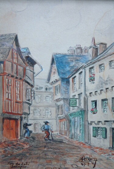 Peinture intitulée "Rue du Sallé - Quim…" par Adolphe Cabon, Œuvre d'art originale