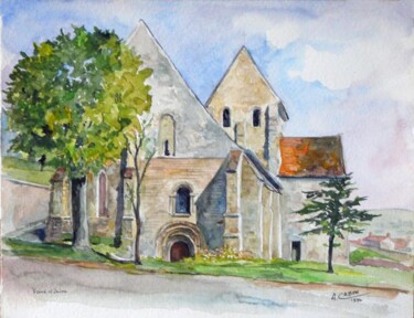 Peinture intitulée "Eglise de Vaux-sur-…" par Adolphe Cabon, Œuvre d'art originale