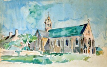 Peinture intitulée "Eglise de Champeaux…" par Adolphe Cabon, Œuvre d'art originale