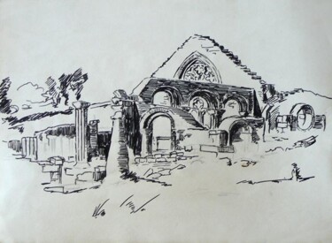 Dessin intitulée "Ruines (Finistère)…" par Adolphe Cabon, Œuvre d'art originale