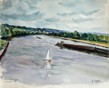 Peinture intitulée "La Seine à La Roche…" par Adolphe Cabon, Œuvre d'art originale