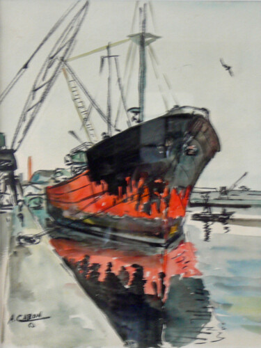 Peinture intitulée "Cargo rouge" par Adolphe Cabon, Œuvre d'art originale
