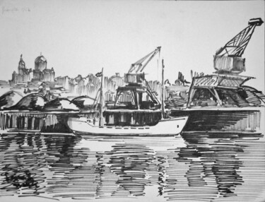 Peinture intitulée "Port de Granville 50" par Adolphe Cabon, Œuvre d'art originale