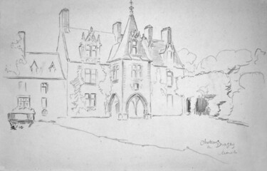 Dessin intitulée "Château de Dragey 50" par Adolphe Cabon, Œuvre d'art originale