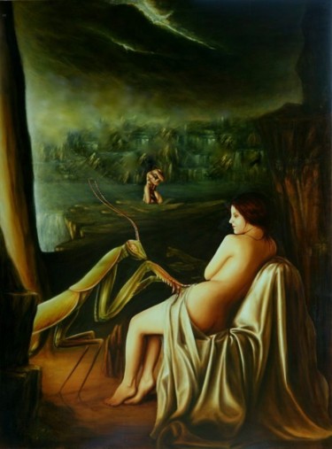 Painting titled "LA BELLE ET LA BETE" by Adonis-Charles, Original Artwork, Oil Mounted on artwork_cat.