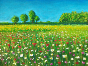 Dessin intitulée "Summer's Field" par Adonis Tukhvatshyn, Œuvre d'art originale, Pastel