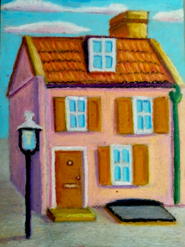 Schilderij getiteld "Pink House" door Adonis Tukhvatshyn, Origineel Kunstwerk, Pastel