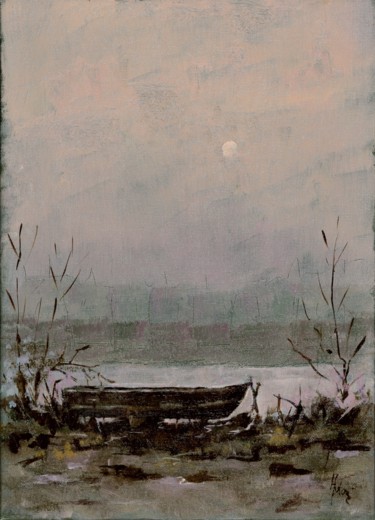 Pittura intitolato "SUL FIUME  PO " ATM…" da L. Adorni, Opera d'arte originale, Olio