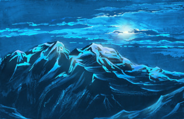 Painting titled "Neon Moon. lune néon" by Aleksandr Saiapin, Original Artwork, Tempera