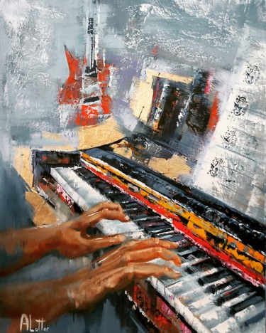 Painting titled "Piano Man" by Adriaan Lotter, Original Artwork, Oil