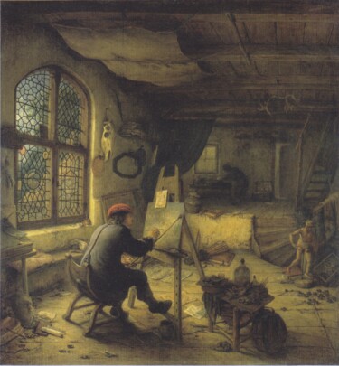 Pittura intitolato "Le peintre dans son…" da Adriaen Van Ostade, Opera d'arte originale, Olio