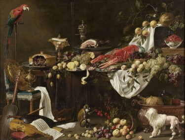 Painting titled "Nature morte au ban…" by Adriaen Van Utrecht, Original Artwork, Oil