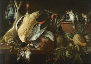 Pittura intitolato "Nature morte aux je…" da Adriaen Van Utrecht, Opera d'arte originale, Olio