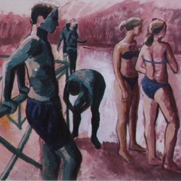 Painting titled "Mud bathers 2" by Adrian Bannister, Original Artwork