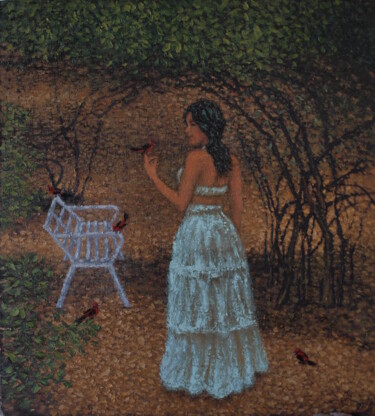 Pittura intitolato "Caminata en el parq…" da Adrian Castro, Opera d'arte originale, Olio Montato su Pannello di legno