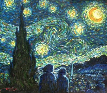 Pintura titulada "Mi Noche Estrellada" por Adrian Castro, Obra de arte original, Oleo