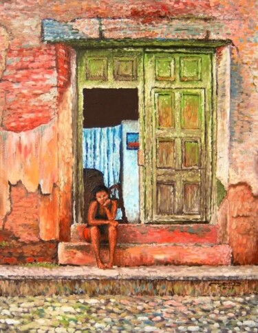 Pintura intitulada "Cubanita" por Adrian Castro, Obras de arte originais, Óleo