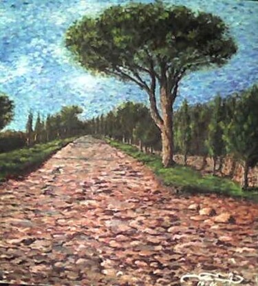 Painting titled "Camino empedrado" by Adrian Castro, Original Artwork, Oil