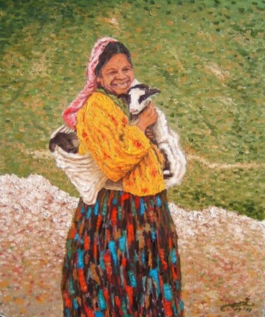 Painting titled "India tarahumara" by Adrian Castro, Original Artwork, Oil
